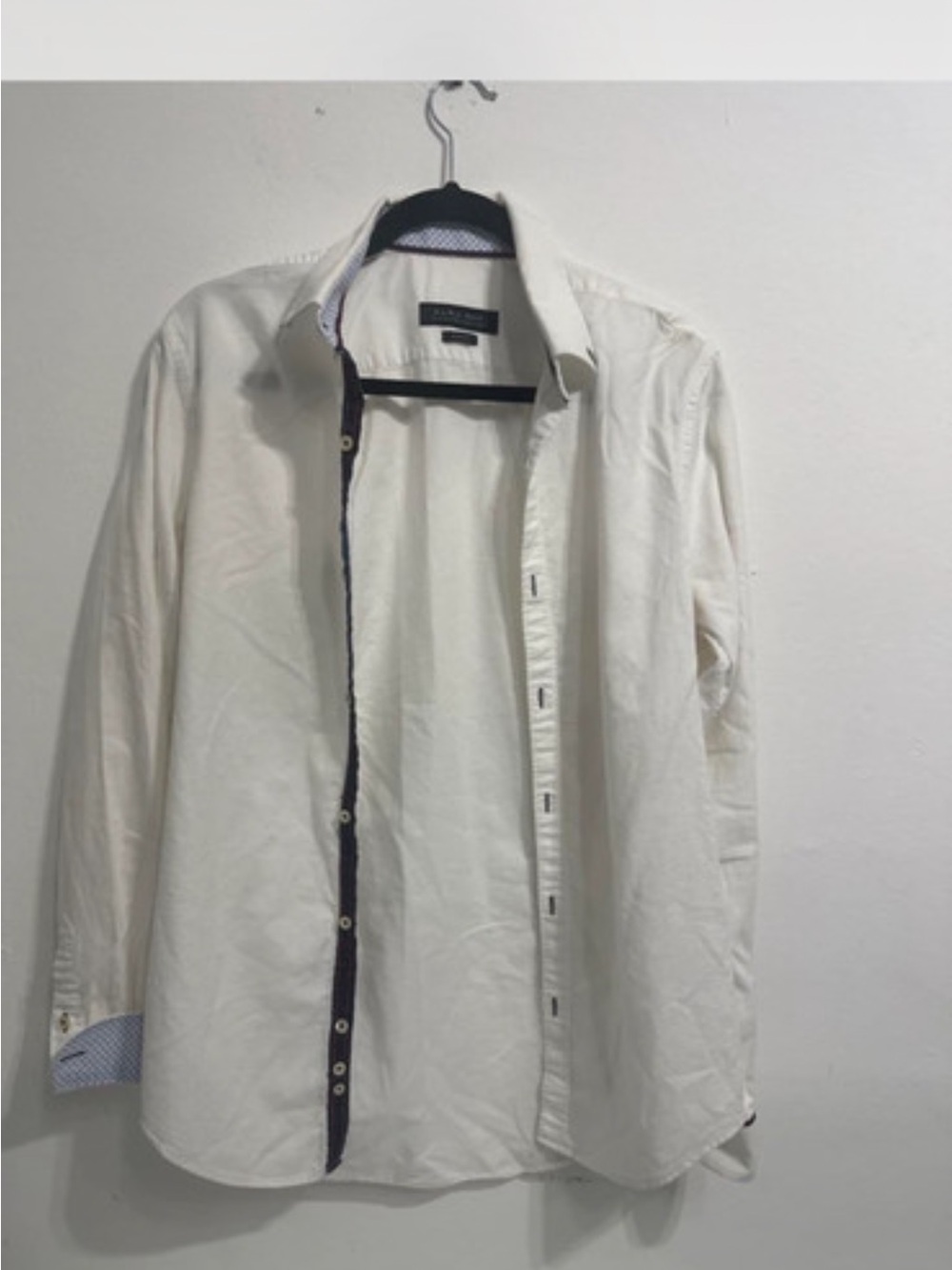 Zara Off-White Long-Sleeve Dress Shirt with Navy Trim